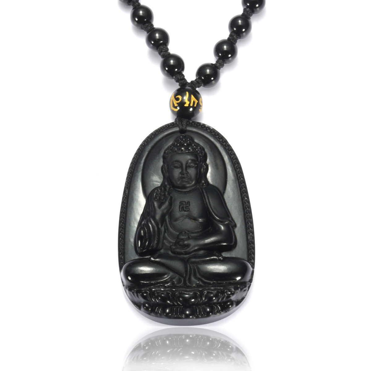 

Vintage Buddha Necklace Black Obsidian Buddha Raise Hands Necklace