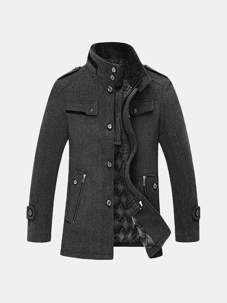 

Wool Epaulets Detachable Collar Jacket, Dark gray camel