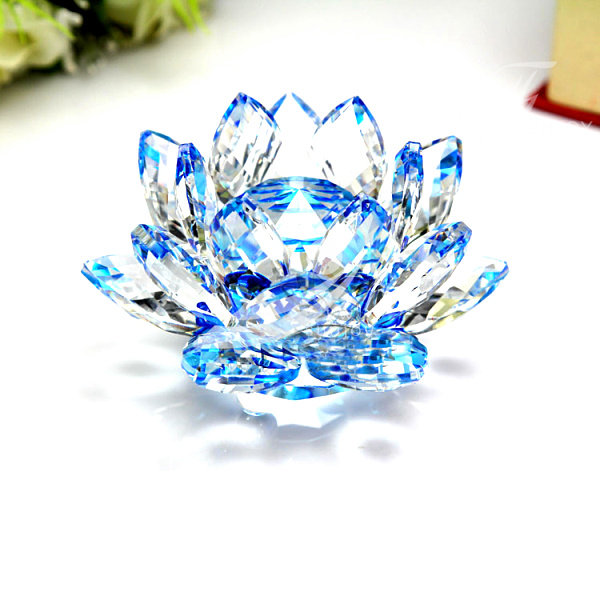 

Lotus Crystal Glass Candlestick Figure Paperweight Ornament, Transparent blue purple colorful