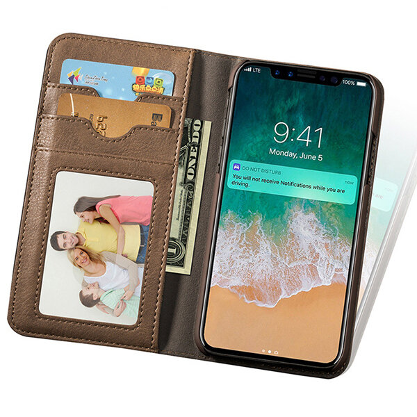 

Leather Wallet Phone Case Slim Flip Cover Kickstand, Brown black light brown deep brown