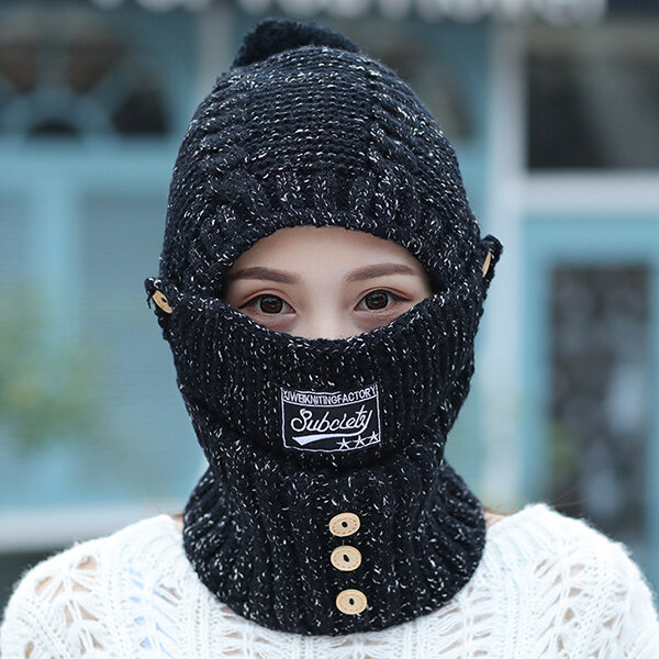 

Outdoor Riding Warm Masks Knitted Hat Scarf Set, Black grey