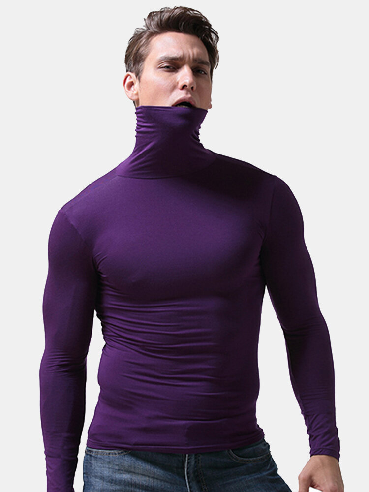 

Well-absorbent Modal Thermal Stretchy Turtleneck Shirt, Purple black deep grey light grey royal blue