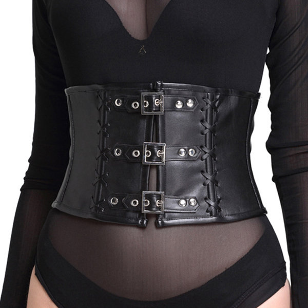 

Tummy Control Artificial Leather Corset, Black