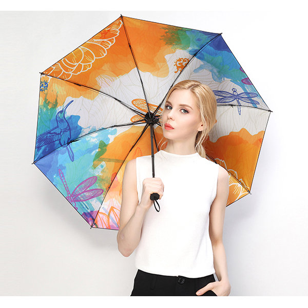

LYZA Hand-painted 3 Folds Rain Umbrella Sunscreen Umbrella Sun Umbrella Foldable, White