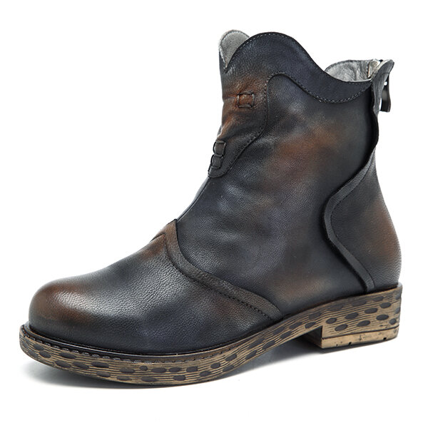 

SOCOFY Sooo Comfy Retro Ankle Leather Boots, Dark blue coffee