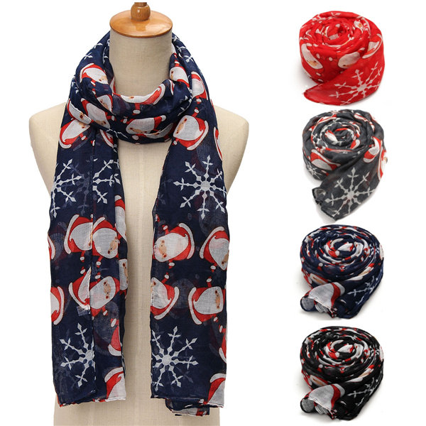 

Women Winter Voile Christmas Robin Snow Flake Scarf Shawl Stole Wraps, Navy gray black red