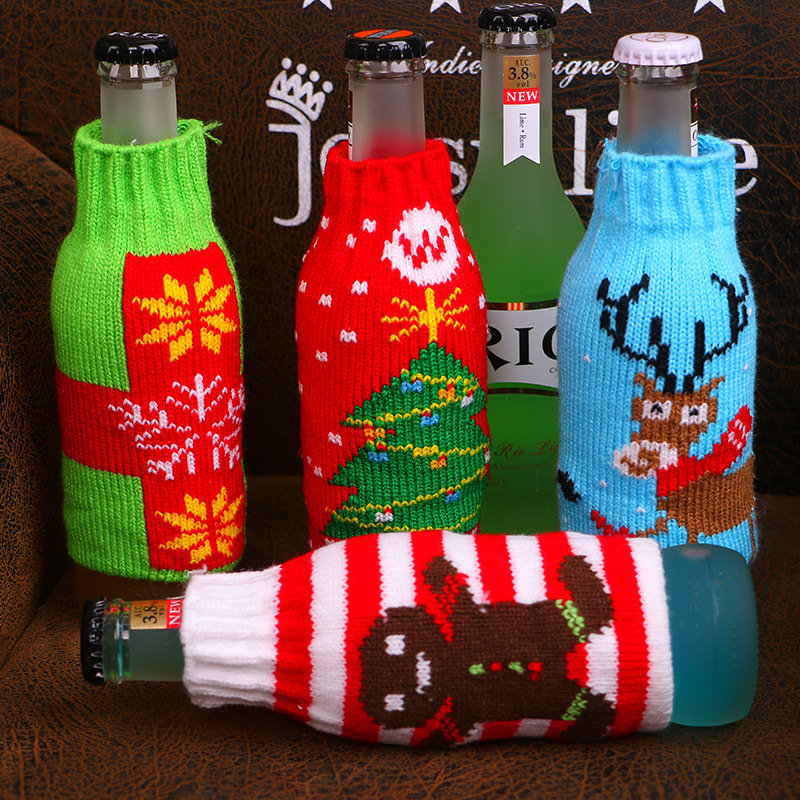 

Christmas Knitting Beer Wine Bottle Cover, White