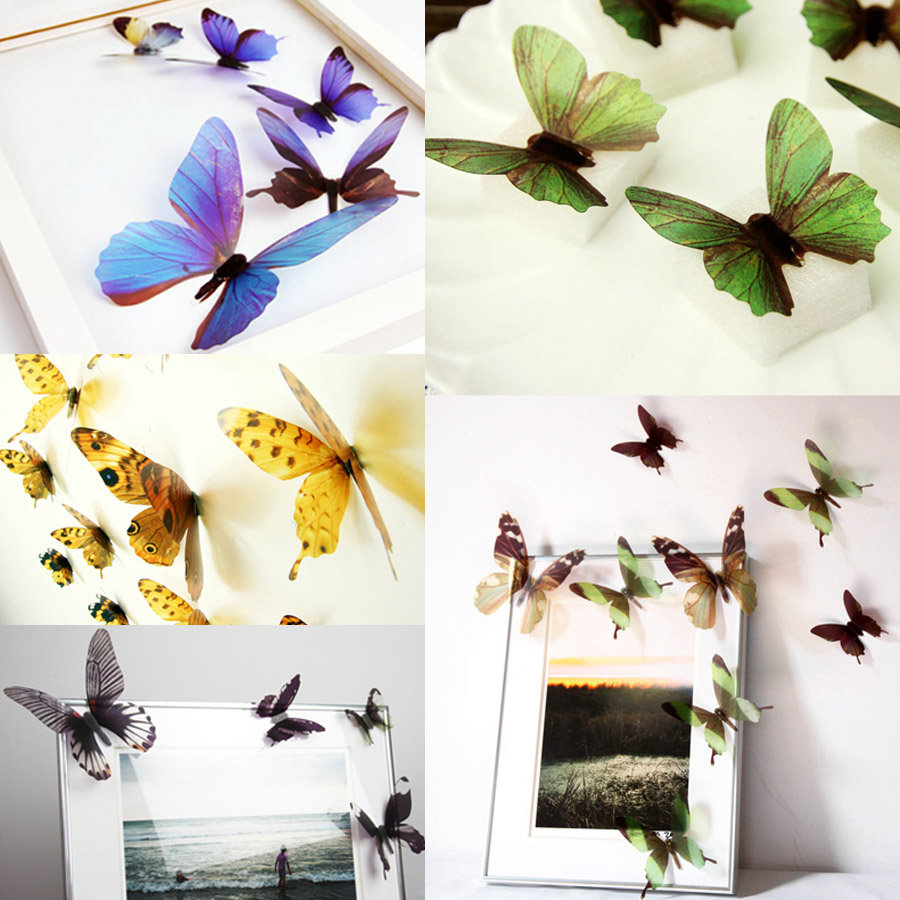 

18Pcs 3D Butterfly Wall Stickers, Brown red blue white black