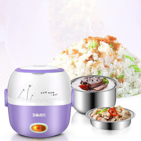 

Stainless Steel Rice Cooker Portable Thermal Insulation Lunch Box Electric Heating Dinnerware Sets, White