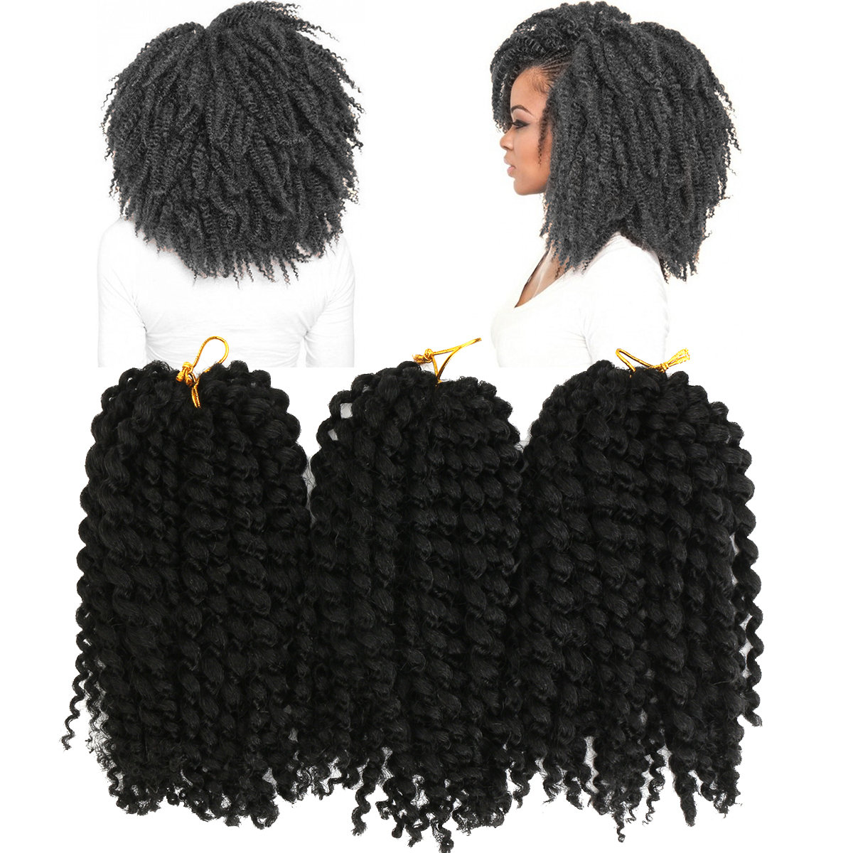 

3 Pieces/Pack 8 Inch Black Brown African Hair Synthetic Croc, Black brown black