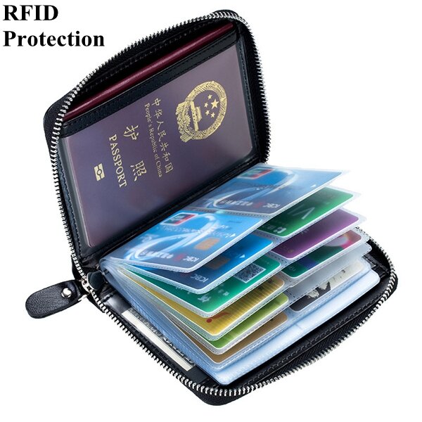 

RFID Antimagnetic Genuine Leather 40 Card Slots Card Holder Passport Storage Bag, Black pink wine red coffee