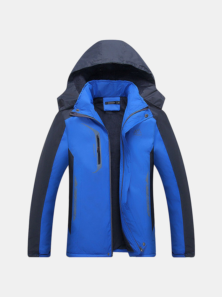 

Fleece Thickened Hooded Windproof Outdoor Jacket, Black blue