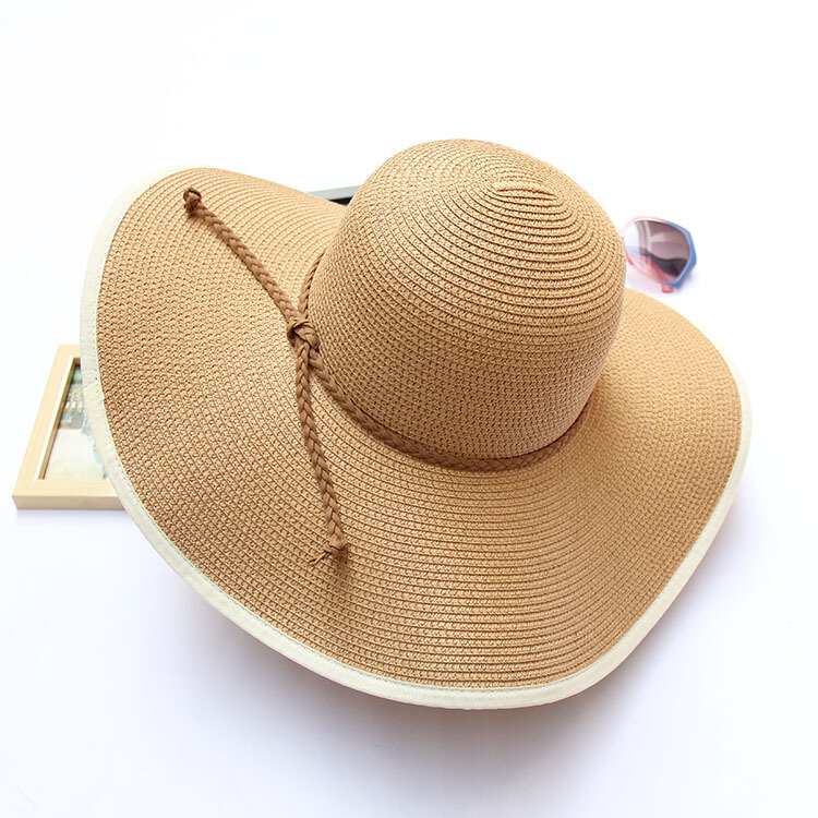 

Women Summer Foldable Solid Panama Style Beach Straw Hat Casual Travel Wide Brim Visor Sun Hat, Black white khaki