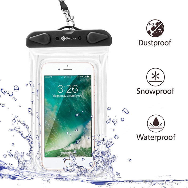 

Universal PVC IPX8 Waterproof Clear Touch Screen Phone Case Underwater Dry Bag Surfing Swimming Bag, Green dark blue light blue pink purple white black