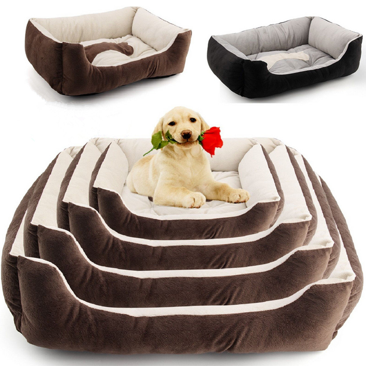 

Pet Dog Warm Nest Bed Puppy Cat Soft Fleece Cozy Mat Pad, Black coffee