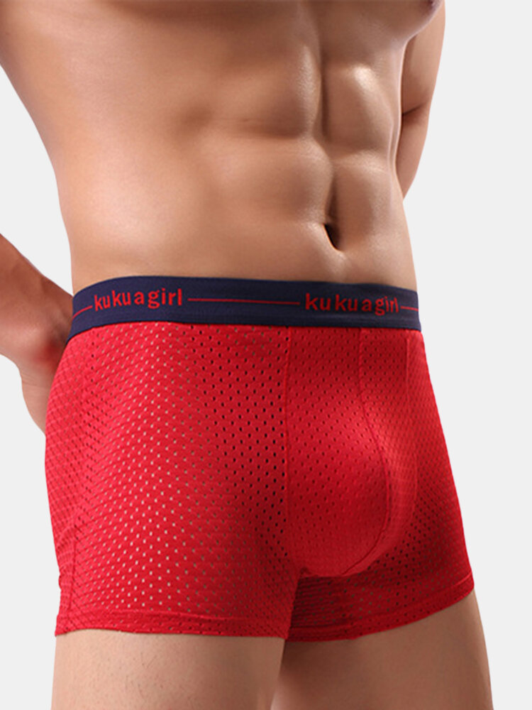 

Knitting Butt Lifting Mesh Pouch Boxer, White red black