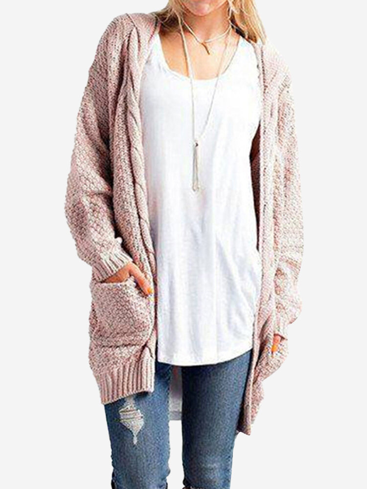 

Knit Solid Color Casual Cardigan, Khaki pink black green off white army wine red cameo light grey claret dark grey