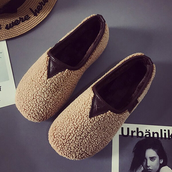 Soft Curly Plush Slip On Warm Loafers For Women - Newchic