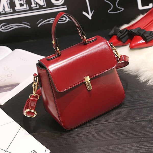 

Vintage Pure Color PU Leather Crossbody Bag, Red brown