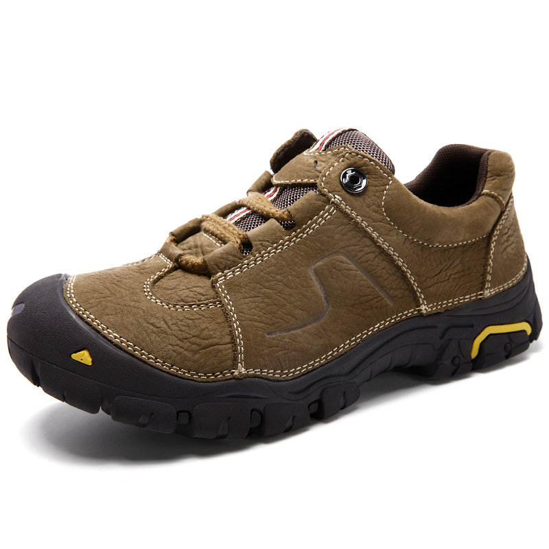 

Large Size Men Genuine Leather Wearable Resistant Outdoor Sport Casual Shoes, Black khaki brown
