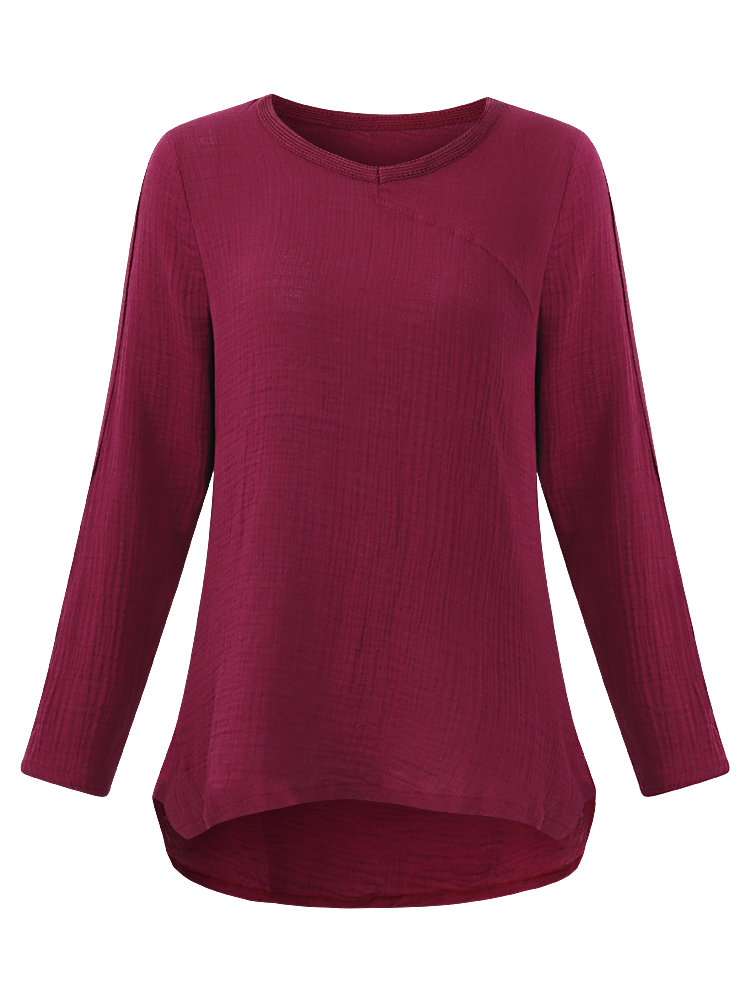 

Brief Solid Color Women Casual Blouses, Wine red navy