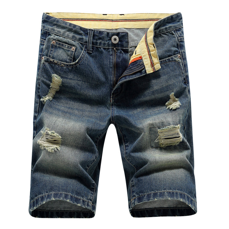 

Indigo Summer Holes Worn Stone Washed Knee Length Jeans