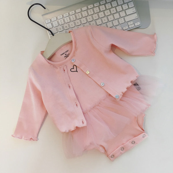 

2Pcs Cute Girls Romper + Coat Set For 0-24M, Pink
