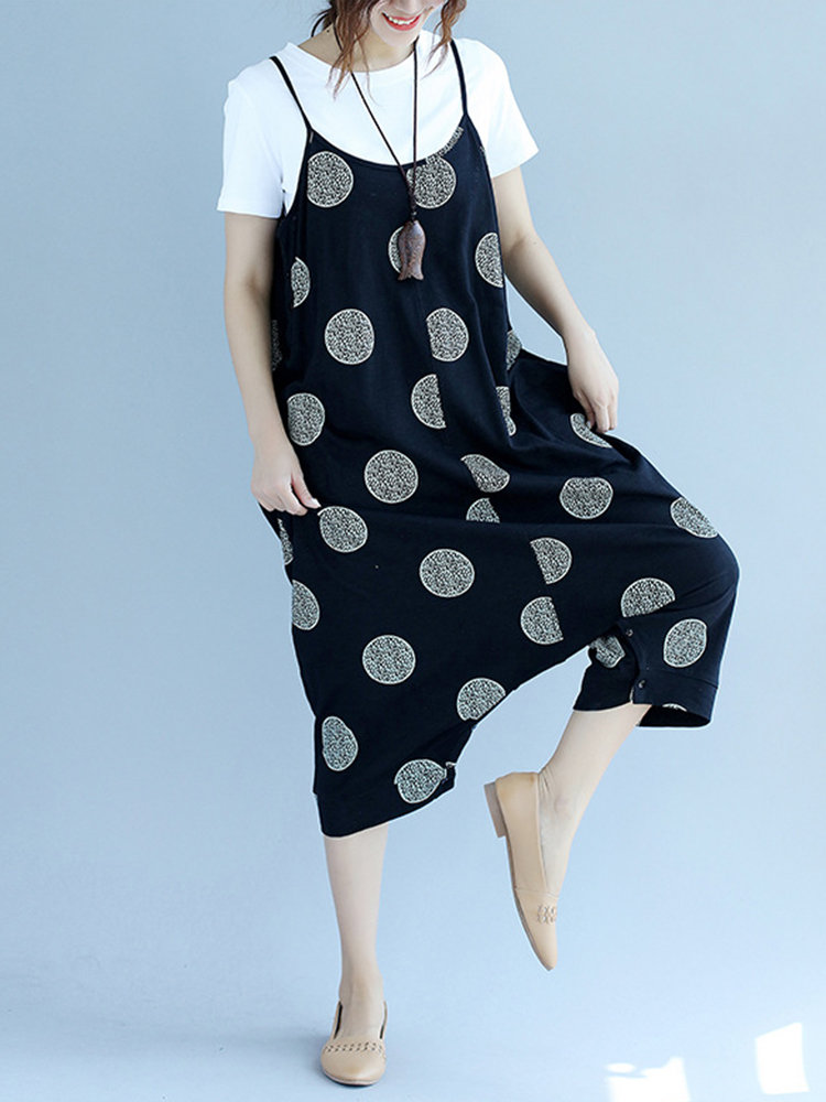 

Fashion Women Polka Dot Spaghetti Strap Two Ways Wear Jumpsuit Rompers, Black