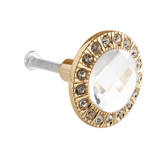 

3cm Round Pull Handle Clear Crystal Glass Drawer Cabinet Knob Cupboard Wardrobe, Gold silver