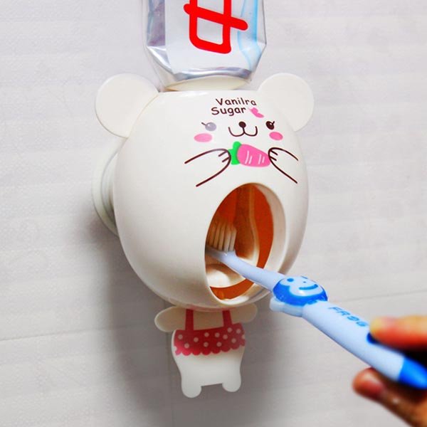 

Cartoon Automatic Toothpaste Dispenser Easy Squeezer Toothpaste Holder Set Bathroom Supplies, Pink