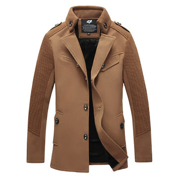 Mens Fashion British Style Coat Solid Color Woolen Double Breasted ...