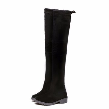 Black Over The Knee Suede Lace Up Knight Boots For Women