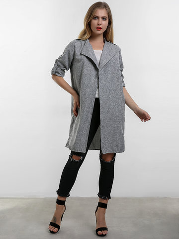O-NEWE Loose Casual Gray Lapel Long Jackets For Women - Newchic Plus ...