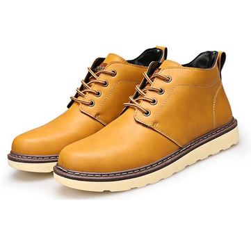 Men's British Pure Color Round Toe Lace Up Work And Casual Boots