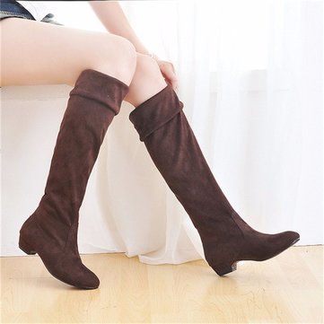 Thigh Over The Knee Pure Color Black Brown Flat Low Heel Boots
