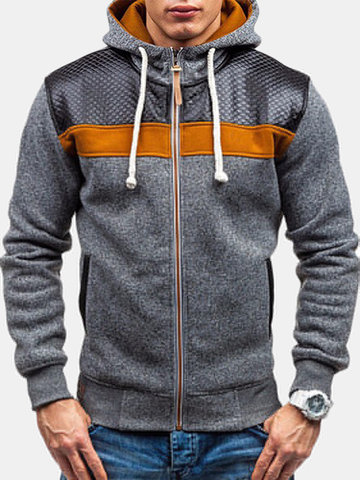Cool Mens Hoodies Fashion Splicing Zip Up Casual Sport Hooded Tops ...