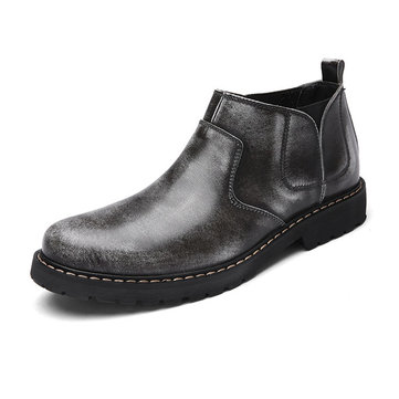 Men Retro Genuine Leather British Style Ankle Casual Chelsea Boots