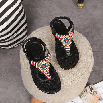 Colorful Beaded Clip Toe Bohemia Flat Sandals For Women