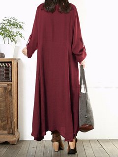 Women Vintage Baggy Cotton Long Sleeve Loose Maxi Dresses Online - NewChic